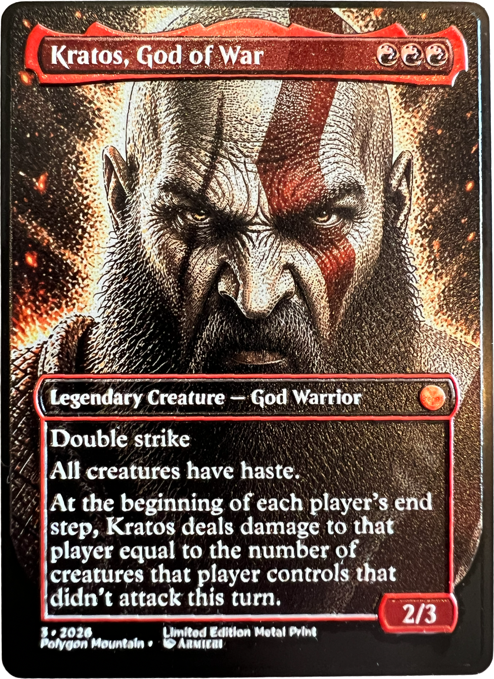 Close-up detail of metallic fantasy card artwork