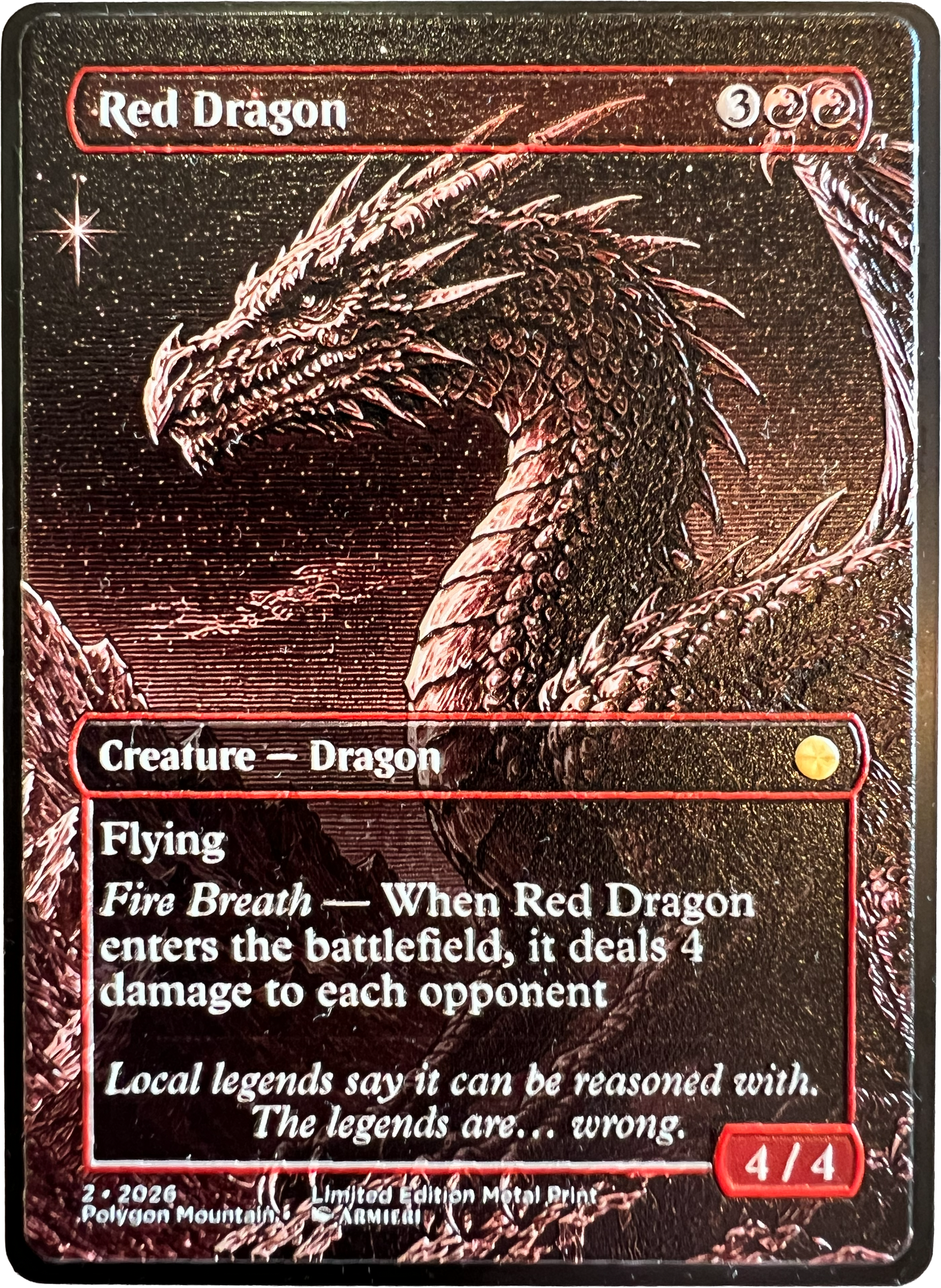 Red Dragon metal fantasy trading card